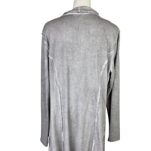 Vocal Taupe Vintage Wash Long Sleeve Draped Open Cardigan Layering Sweater - Picture 6 of 11